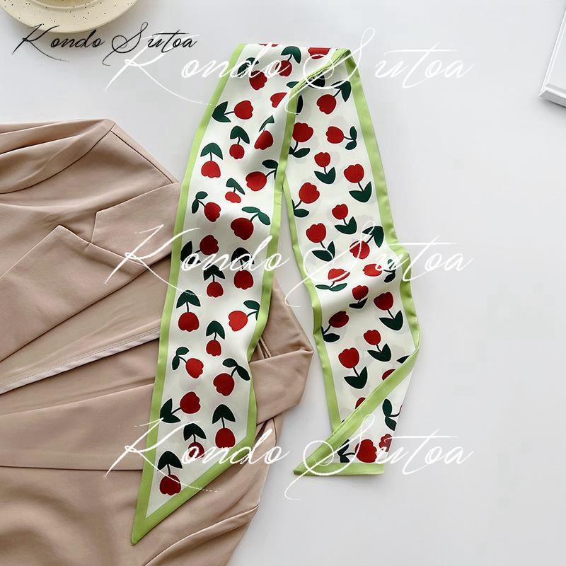 選べる2点 スカーフ レディース バッグスカーフ 細め スリム ヘアリボン ドット ロゴ フラワー 大人 20代 30代 40代 - 画像 (4)