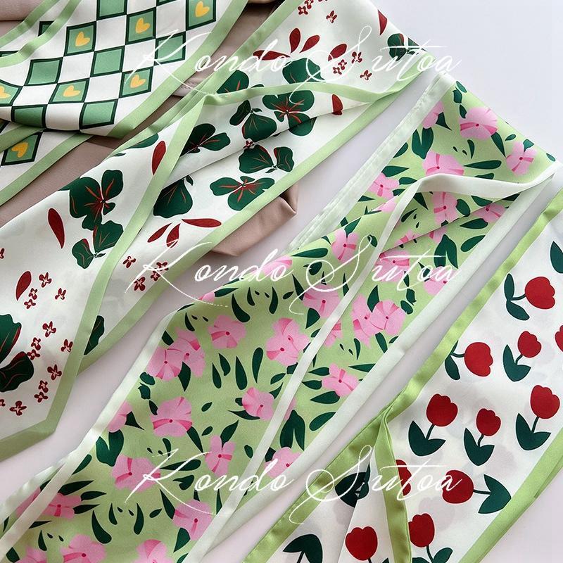 選べる2点 スカーフ レディース バッグスカーフ 細め スリム ヘアリボン ドット ロゴ フラワー 大人 20代 30代 40代 - 画像 (5)