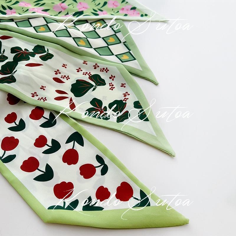 選べる2点 スカーフ レディース バッグスカーフ 細め スリム ヘアリボン ドット ロゴ フラワー 大人 20代 30代 40代 - 画像 (6)