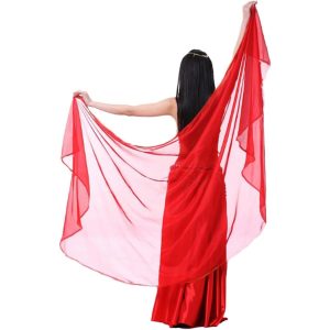シルクベール ベリーダンス フェイクシルク ポリエステル ダンス衣装 単色 スカーフ 練習用(レッド,  Free Size)