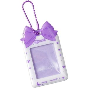 ミニ カスタムカードホルダー トレカケース ストラップ付き キーホルダー パスケース 韓国 可愛い(白/紫)