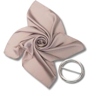 レディース スカーフ 70cm 無地 シルクタッチ ポリエステル - さらりスカーフリングセット(サンドベージュ)