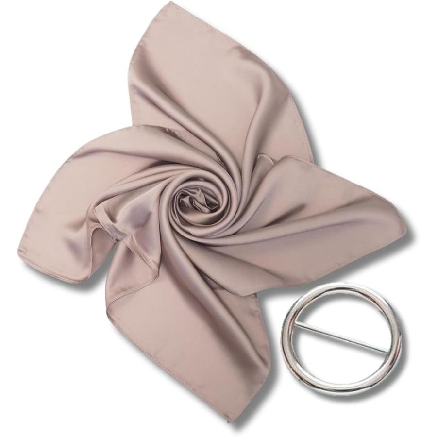 レディース スカーフ 70cm 無地 シルクタッチ ポリエステル - さらりスカーフリングセット(サンドベージュ)
