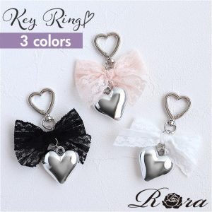 RORA キーリング 通販 ローラ アリス キーホルダー キーチャーム ハート型 カラビナ リボン レース ハート チャーム シルバー おしゃれ かわいい オシャレ