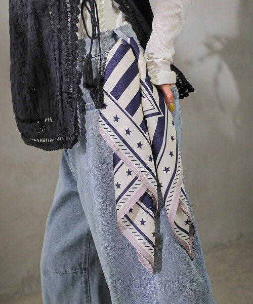 スカーフ バンダナ ヘッドスカーフ 55×55cm レトロ ヴィンテージ風 プリント 総柄 シルクタッチ レディース - 画像 (8)