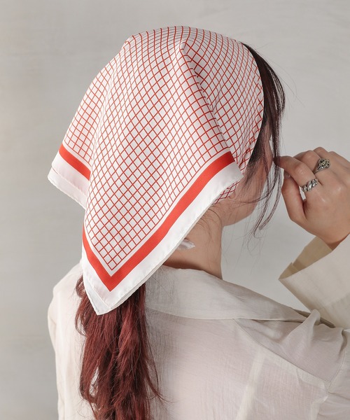 スカーフ バンダナ ヘッドスカーフ 55×55cm レトロ ヴィンテージ風 プリント 総柄 シルクタッチ レディース - 画像 (4)