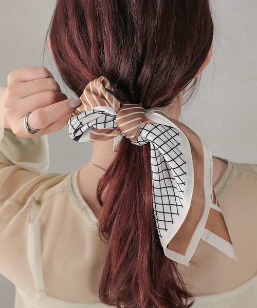 スカーフ バンダナ ヘッドスカーフ 55×55cm レトロ ヴィンテージ風 プリント 総柄 シルクタッチ レディース - 画像 (5)