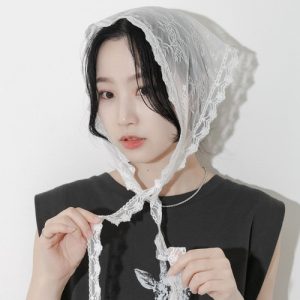 SMELLY スカーフ バンダナ スカラップレースバブーシュカ レディース