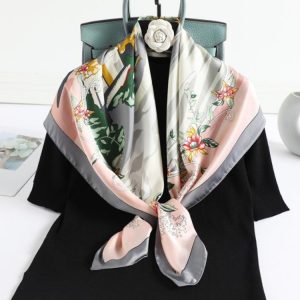 大判正方形スカーフ90cm総柄花柄柄レディースストールシルク調ハンダナスカーフヘアクセサリーバッグチャームバッグスカーフ母