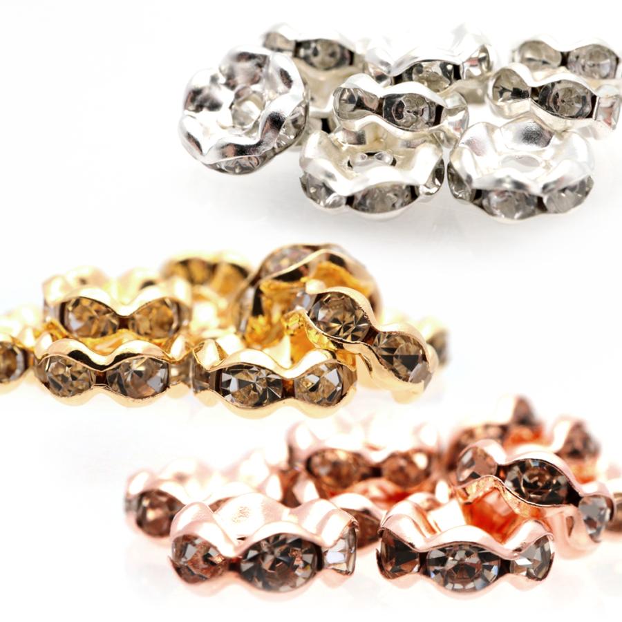 GOLD STONE ロンデル 8mm 10個入り 波ロンデル 波型 ラインストーン ビーズ パワーストーン シルバー スペーサー 数珠 天然石 ハンドメイド パーツ DIY 敬老の日