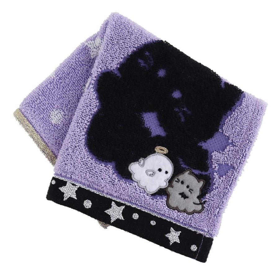 オバケーヌ タオルハンカチ アクマ―ヌ&テンシ―ヌ アップリケ ブラック
