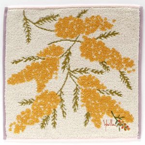Sybilla シビラ　大判　タオルハンカチ（28cm）　ワンポイント　ミモザ刺繍　アイボリー