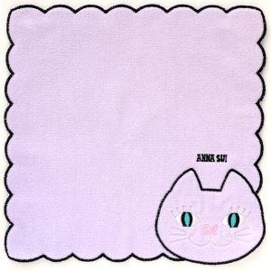 ANNA SUI アナ スイ　タオルハンカチ　ネコ刺繍　パープル