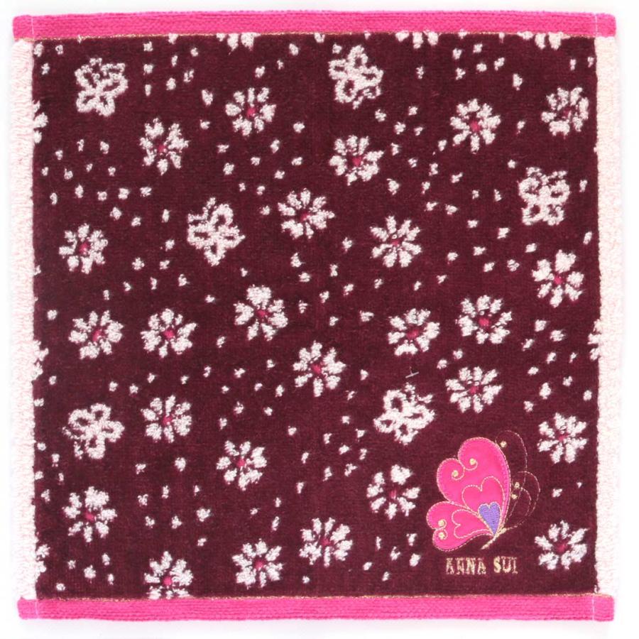ANNA SUI アナ スイ タオルハンカチ バタフライ アップリケ刺繍 ピンク