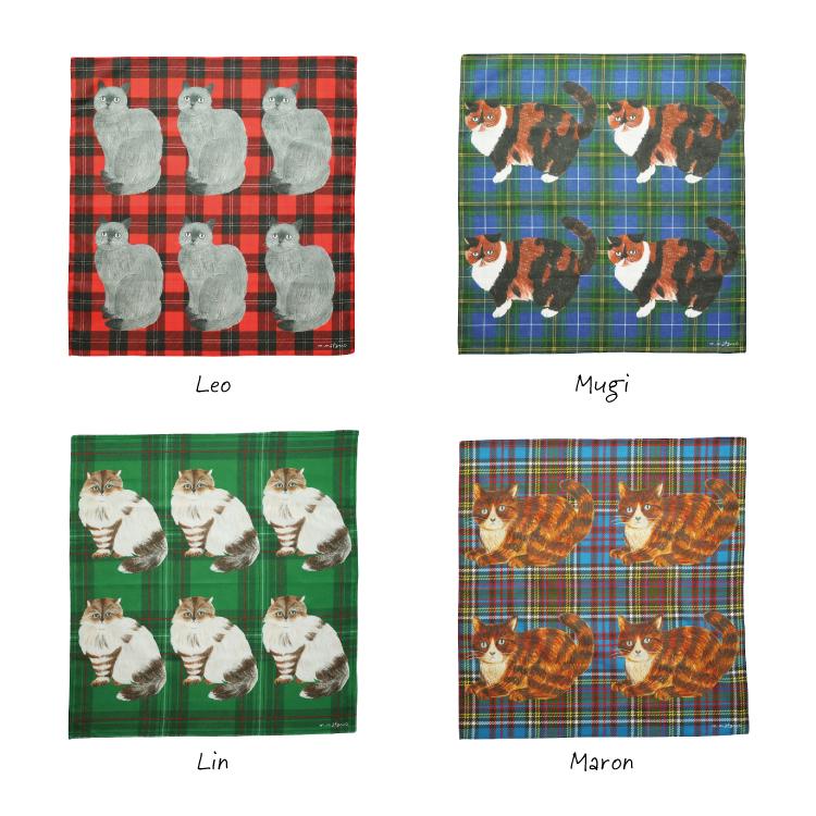 松尾ミユキ | Matsuo Miyuki ハンカチーフ タータンチェック 全4種 ハンカチ ランチョンマット 猫 ねこ かわいい おしゃれ 個性派 プレゼント - 画像 (6)
