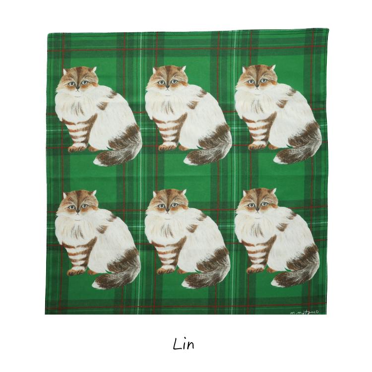 松尾ミユキ | Matsuo Miyuki ハンカチーフ タータンチェック 全4種 ハンカチ ランチョンマット 猫 ねこ かわいい おしゃれ 個性派 プレゼント - 画像 (9)