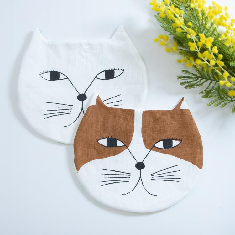 ハンカチ 猫型 ギフト / エモエモ 動物ハンカチ 全2種 日本製 綿100% レディース 個性的 emoemo - 画像 (6)