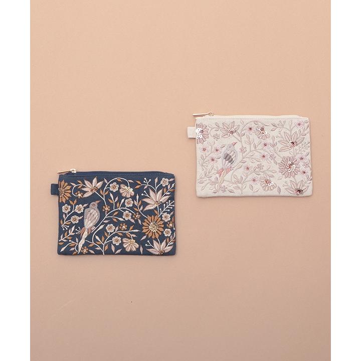 花鳥ビーズ刺繍 ティッシュケース ポーチ