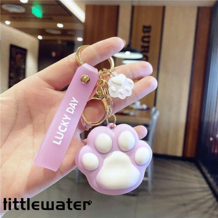 プレゼント キーホルダー バッグチャーム 猫 犬 肉球 デザイン ゴールド かわいい 韓国 ギフト 通学 飾り 可愛い ミント ピンク ラベンダー - 画像 (3)
