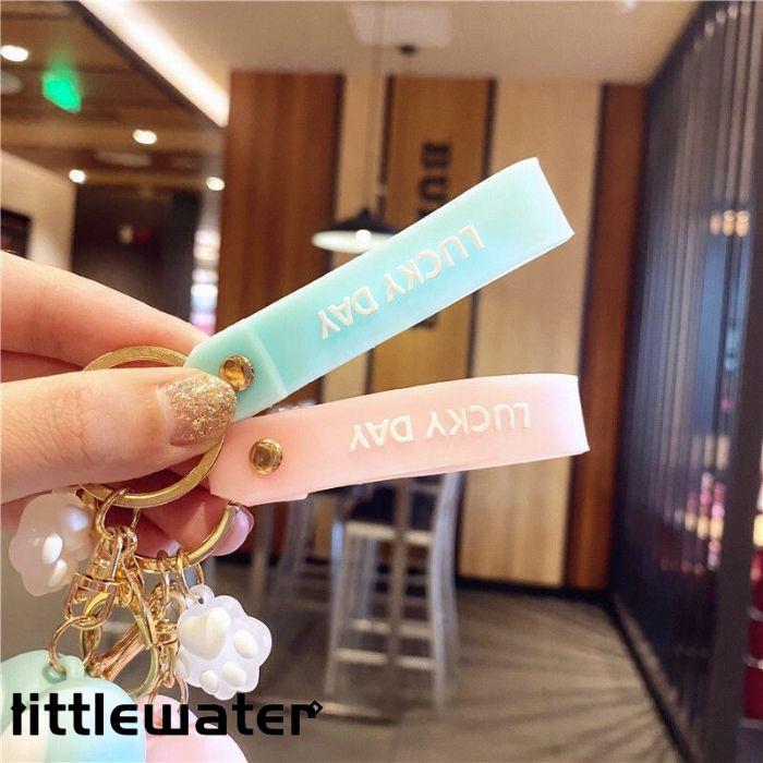 プレゼント キーホルダー バッグチャーム 猫 犬 肉球 デザイン ゴールド かわいい 韓国 ギフト 通学 飾り 可愛い ミント ピンク ラベンダー - 画像 (6)