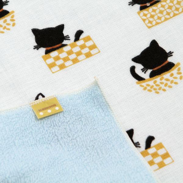 濱文様 和たおるセミウォッシュ お昼寝黒ねこ メール便 ハンドタオル タオルハンカチ セミウオッシュ 猫 ネコ - 画像 (2)