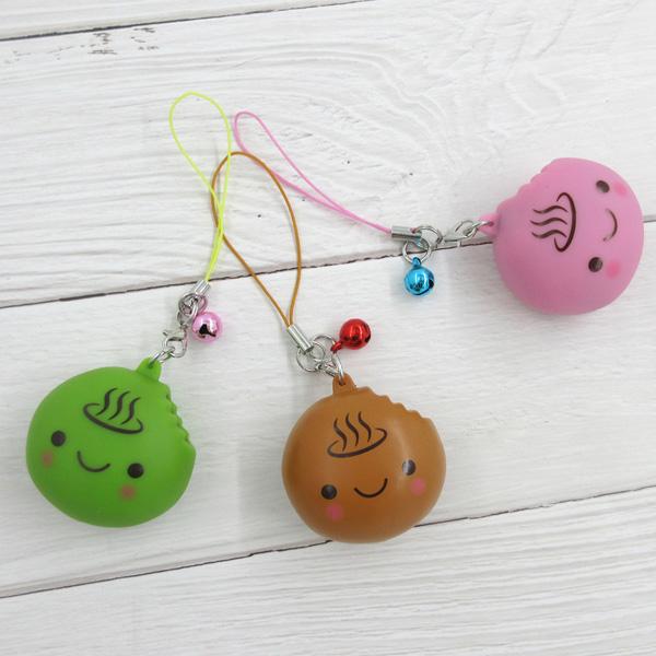 【ネコポス便発送可】070962 STむにゅっと温泉まんじゅう 茶 ピンク 緑 ストラップ キーホルダー マスコット 雑貨小物 森本物産 - 画像 (4)