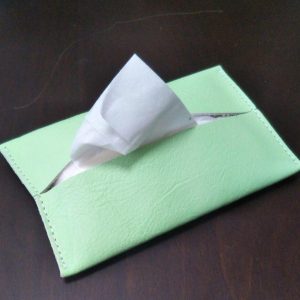 本革ティッシュカバー ライトグリーン　ハンドメイド