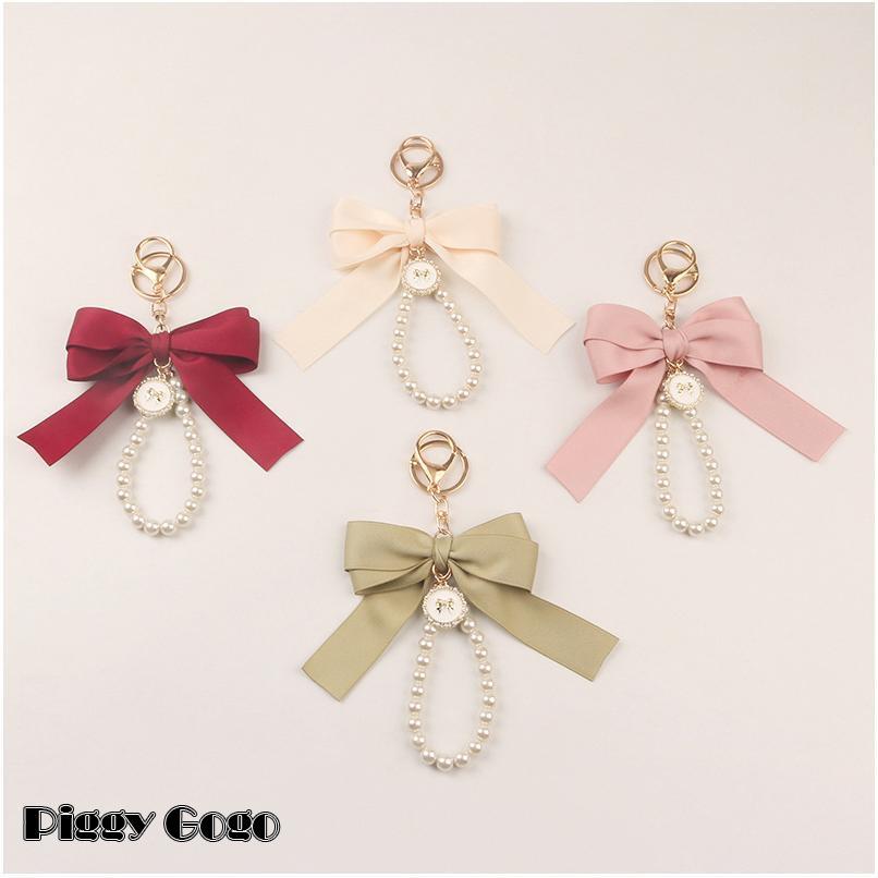 キーホルダー キーチャーム バッグチャーム キーリング レディース リボン フェイクパール ハンドストラップ ナスカン おしゃれ かわいい フェミニン - 画像 (2)