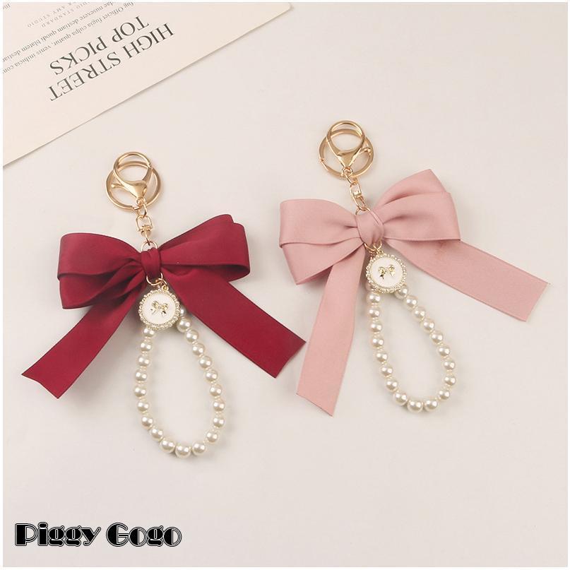 キーホルダー キーチャーム バッグチャーム キーリング レディース リボン フェイクパール ハンドストラップ ナスカン おしゃれ かわいい フェミニン - 画像 (4)