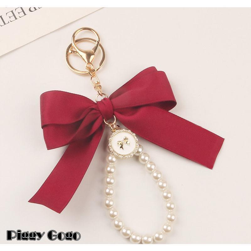 キーホルダー キーチャーム バッグチャーム キーリング レディース リボン フェイクパール ハンドストラップ ナスカン おしゃれ かわいい フェミニン - 画像 (6)