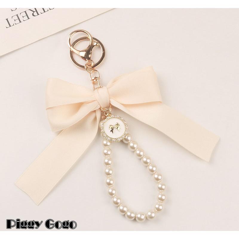 キーホルダー キーチャーム バッグチャーム キーリング レディース リボン フェイクパール ハンドストラップ ナスカン おしゃれ かわいい フェミニン - 画像 (8)