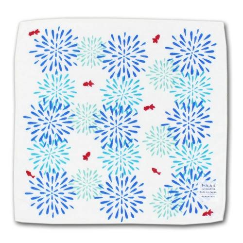 ハンカチ タオル セミウォッシュ さわやか花火 濱文様 ガーゼ パイル 贈り物 可愛い プレゼント 返礼 捺染 ケイス 日本製 【4枚以上で送料無料】 - 画像 (2)