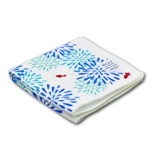 ハンカチ タオル セミウォッシュ さわやか花火 濱文様 ガーゼ パイル 贈り物 可愛い プレゼント 返礼 捺染 ケイス 日本製 【4枚以上で送料無料】 - 画像 (3)