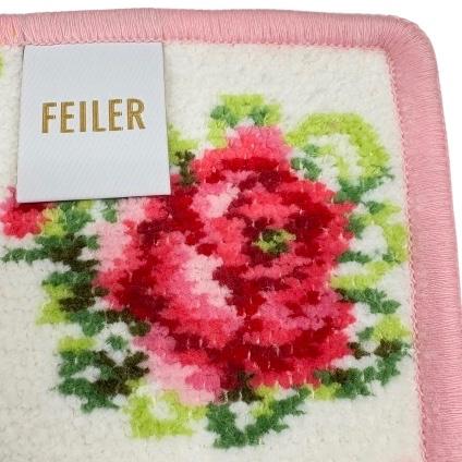 feiler ・クリックポスト配送(送料198円) ラッピング不可 フェイラー ハンカチ FEILER レーシーローズドット 白 ホワイト/ピンク 25×25cm シュニール織り - 画像 (2)