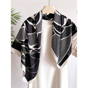 アクセサリー レディース スカーフ 1枚 花刺繍模様 シルク調 90cm 春夏新作 多機能 バッグ