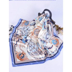 アクセサリー レディース スカーフ 女性向け春夏ファッション ブルー セイルボートプリント シルクスカーフ、ヘッドバンド、バンダナ