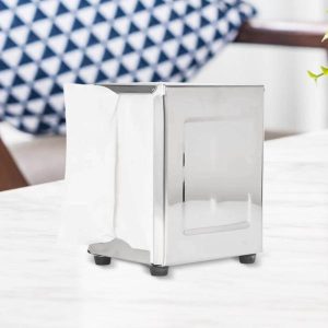 ステンレススチール製ティッシュボックスカバー、フェイシャルナプキンホルダー長方形両面調節可能ディスペンサー、カウンタートップ乾燥機シート用